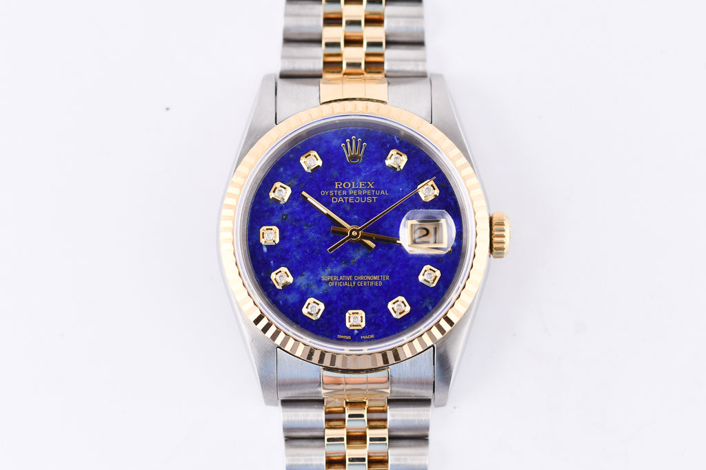 Rolex Datejust 36mm Ref 16233 Yellow Gold Bezel Custom Blue Lapis Diamond Dial