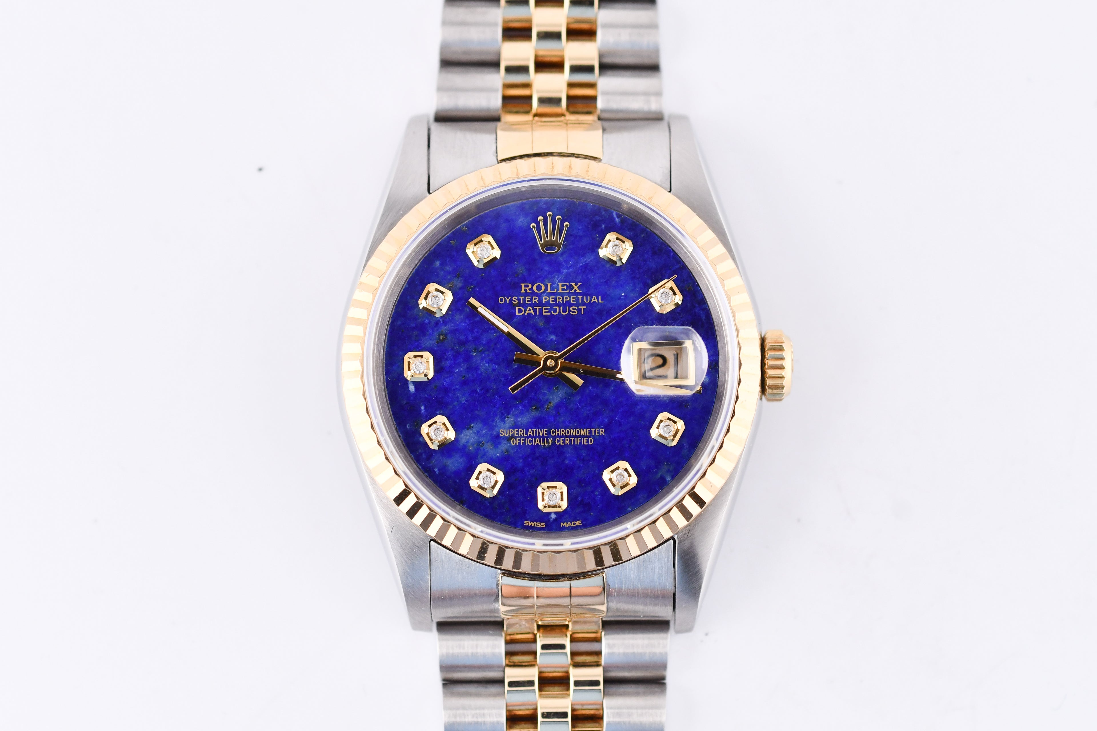 Rolex Datejust 36mm Ref 16233 Yellow Gold Bezel Custom Blue Lapis Diamond Dial