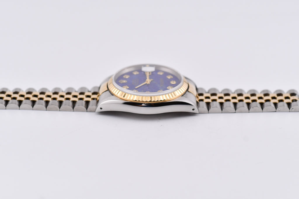 Rolex Datejust 36mm Ref 16233 Yellow Gold Bezel Custom Blue Lapis Diamond Dial