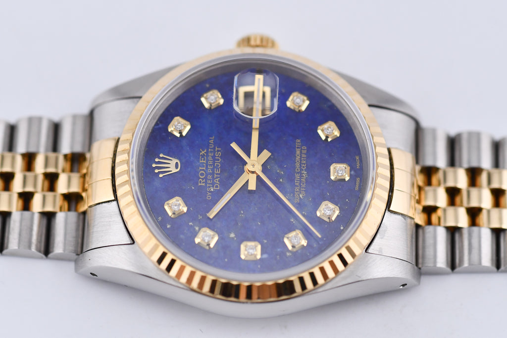 Rolex Datejust 36mm Ref 16233 Yellow Gold Bezel Custom Blue Lapis Diamond Dial