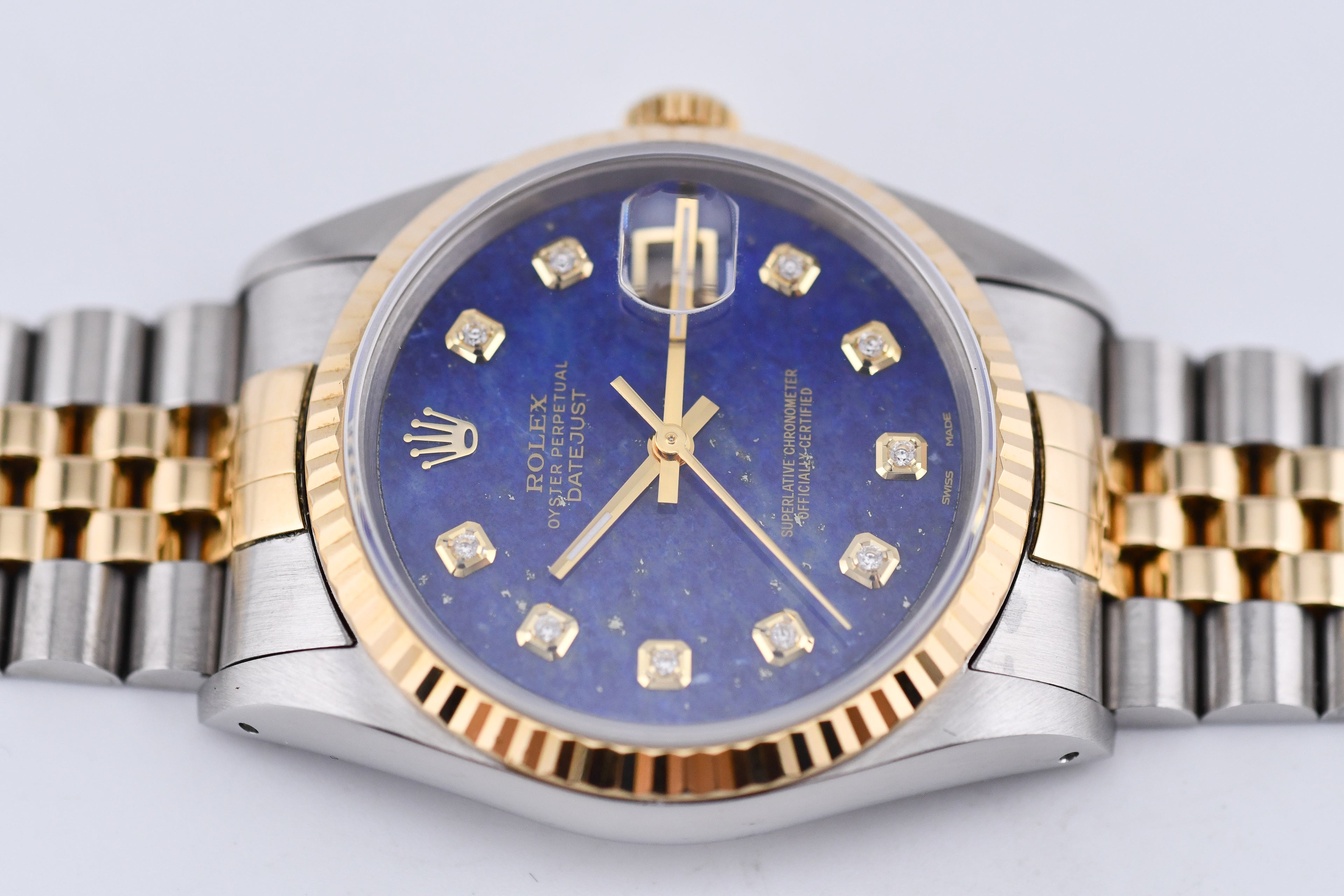 Rolex Datejust 36mm Ref 16233 Yellow Gold Bezel Custom Blue Lapis Diamond Dial