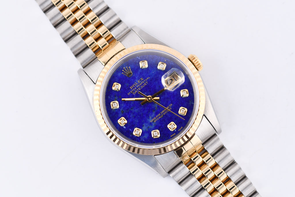 Rolex Datejust 36mm Ref 16233 Yellow Gold Bezel Custom Blue Lapis Diamond Dial