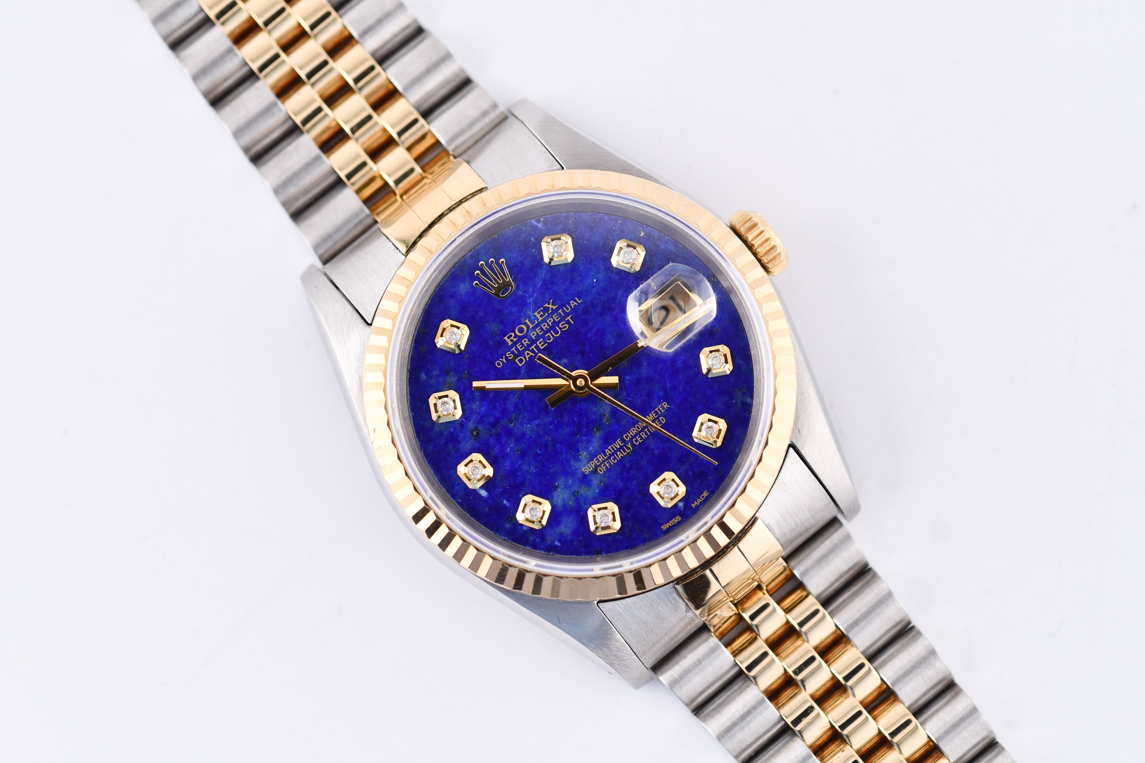 Rolex Datejust 36mm Ref 16233 Yellow Gold Bezel Custom Blue Lapis Diamond Dial