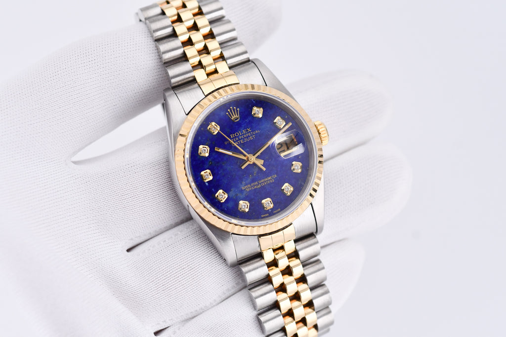 Rolex Datejust 36mm Ref 16233 Yellow Gold Bezel Custom Blue Lapis Diamond Dial