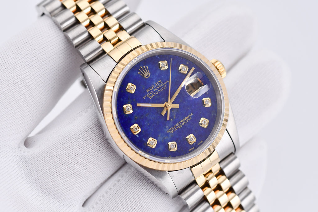 Rolex Datejust 36mm Ref 16233 Yellow Gold Bezel Custom Blue Lapis Diamond Dial