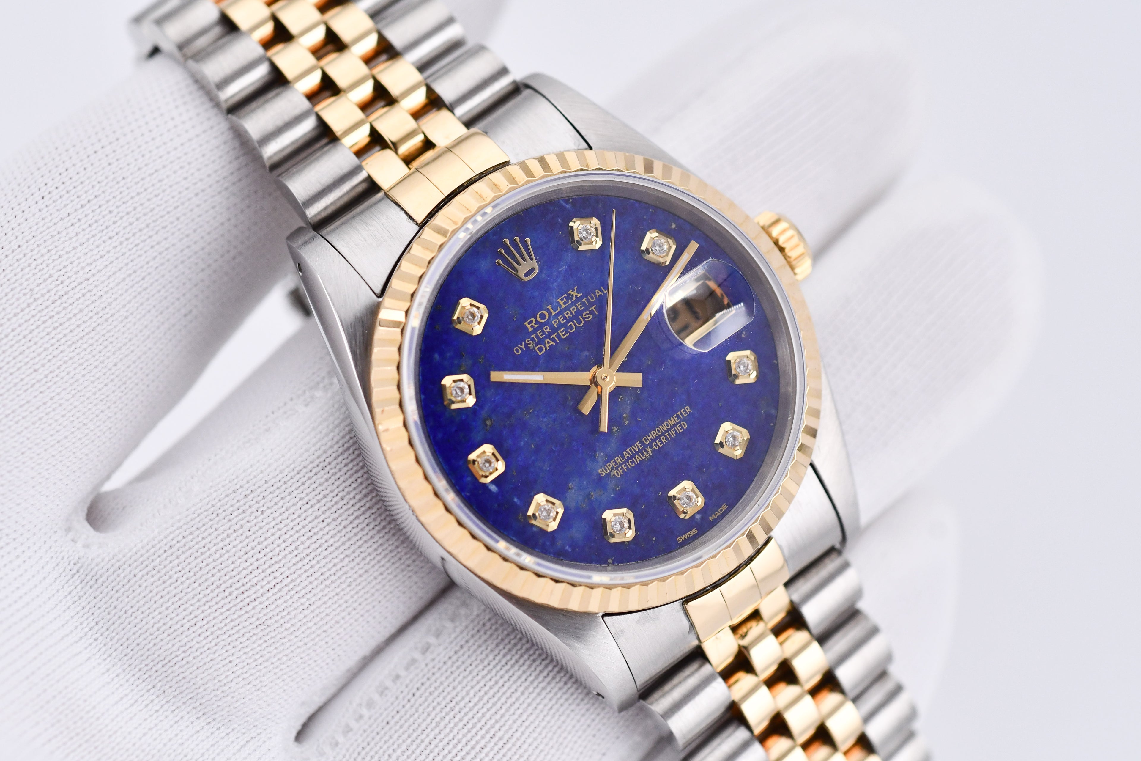 Rolex Datejust 36mm Ref 16233 Yellow Gold Bezel Custom Blue Lapis Diamond Dial