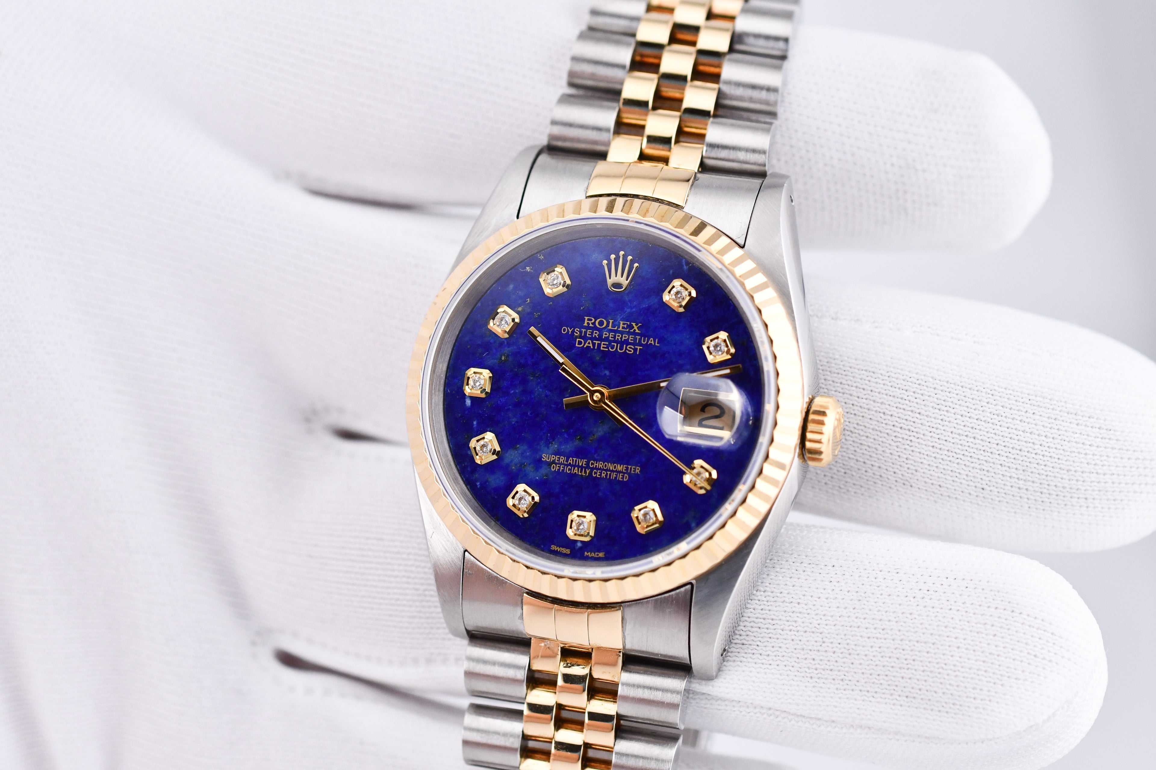 Rolex Datejust 36mm Ref 16233 Yellow Gold Bezel Custom Blue Lapis Diamond Dial