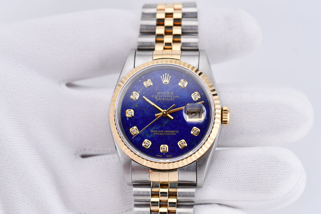Rolex Datejust 36mm Ref 16233 Yellow Gold Bezel Custom Blue Lapis Diamond Dial