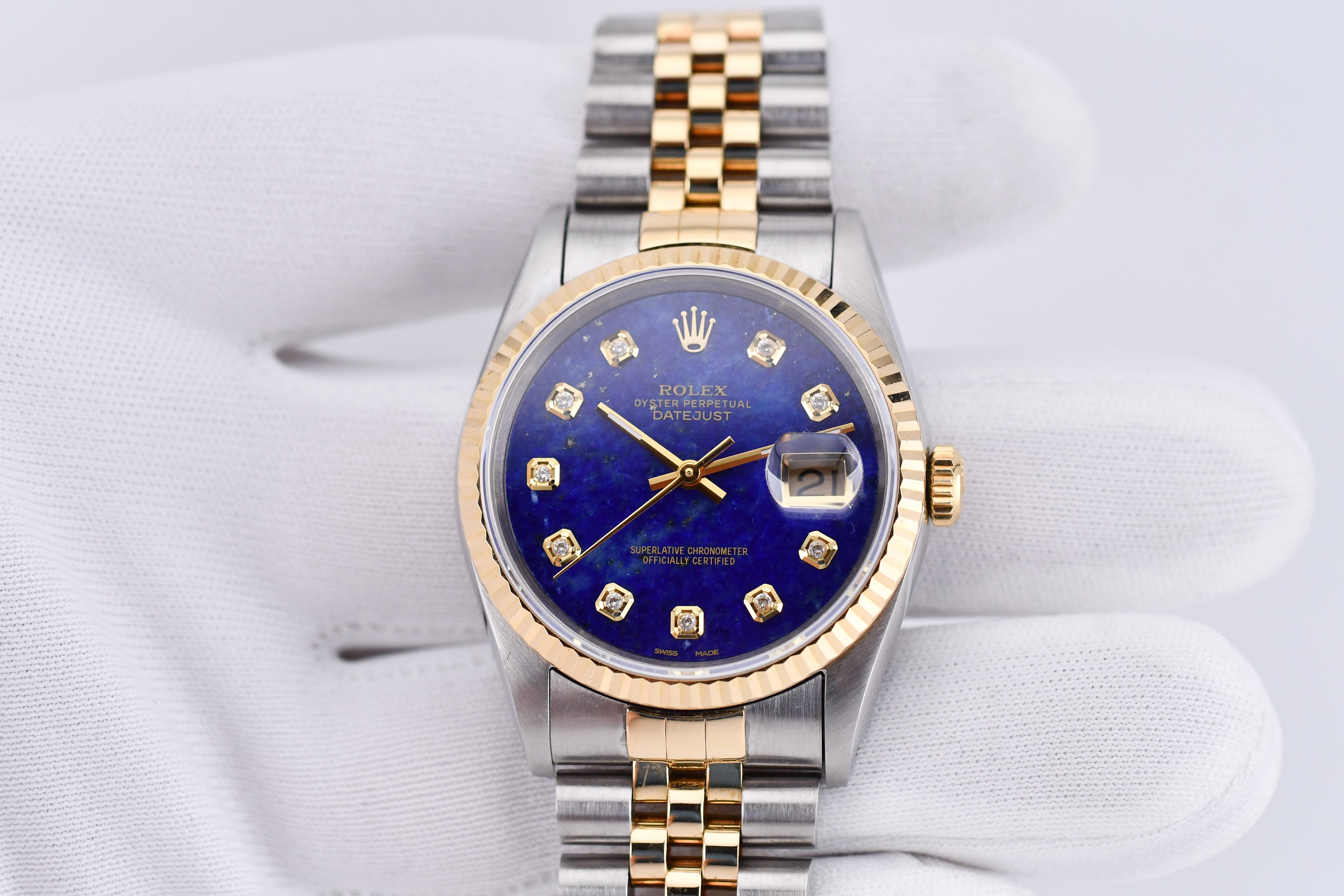 Rolex Datejust 36mm Ref 16233 Yellow Gold Bezel Custom Blue Lapis Diamond Dial