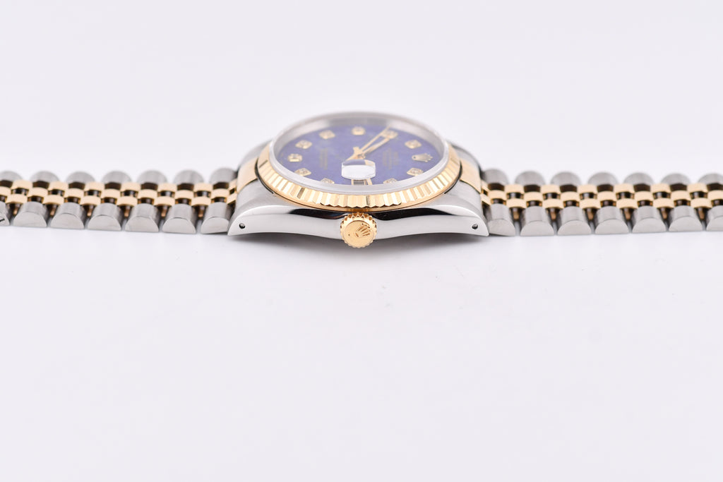 Rolex Datejust 36mm Ref 16233 Yellow Gold Bezel Custom Blue Lapis Diamond Dial