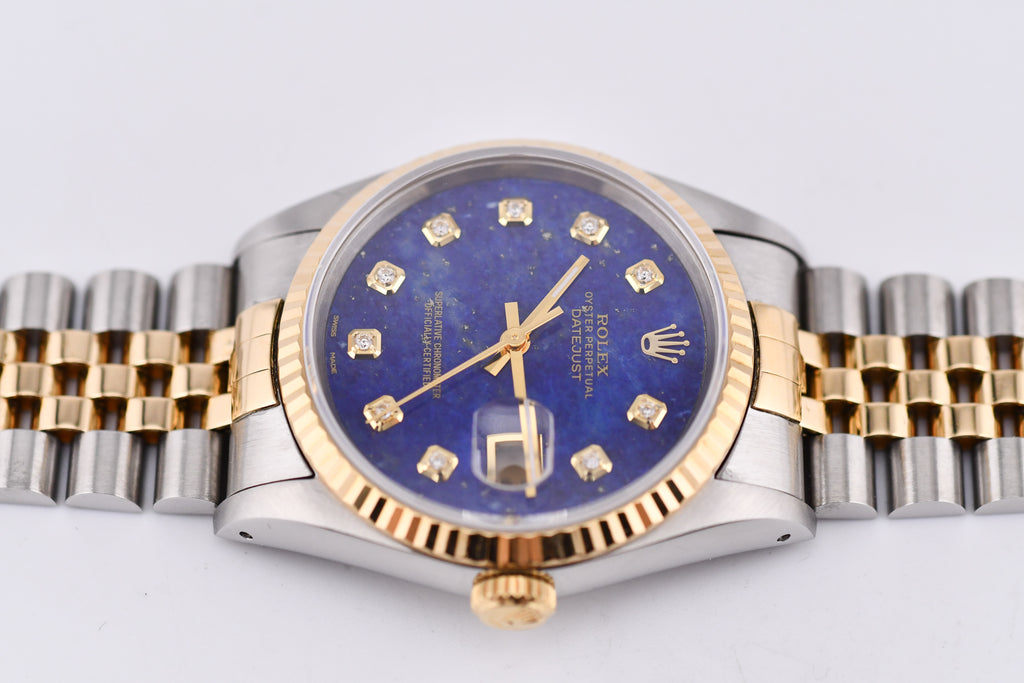Rolex Datejust 36mm Ref 16233 Yellow Gold Bezel Custom Blue Lapis Diamond Dial