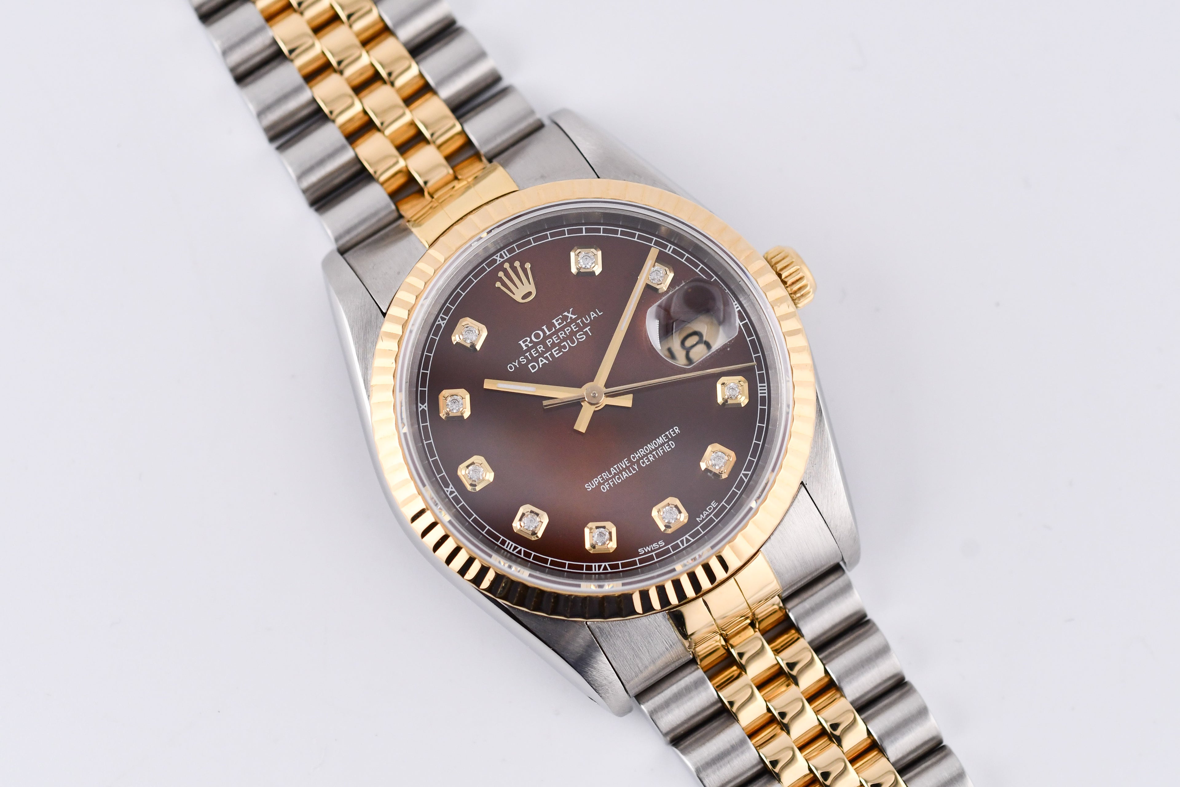 Rolex Datejust 36mm Ref 16233 Yellow Gold Bezel Custom Brown Diamond Dial