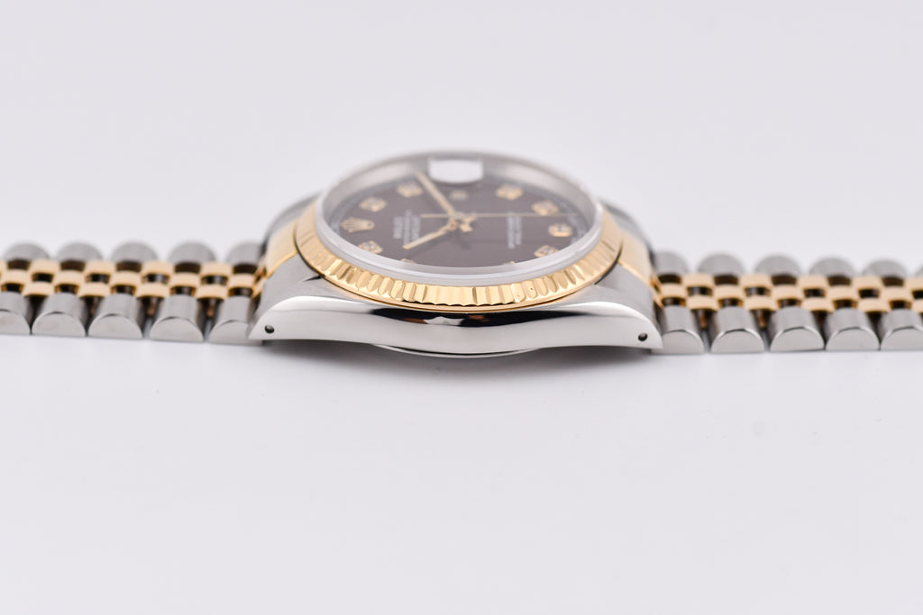Rolex Datejust 36mm Ref 16233 Yellow Gold Bezel Custom Brown Diamond Dial