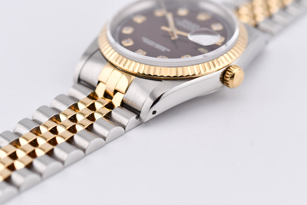 Rolex Datejust 36mm Ref 16233 Yellow Gold Bezel Custom Brown Diamond Dial