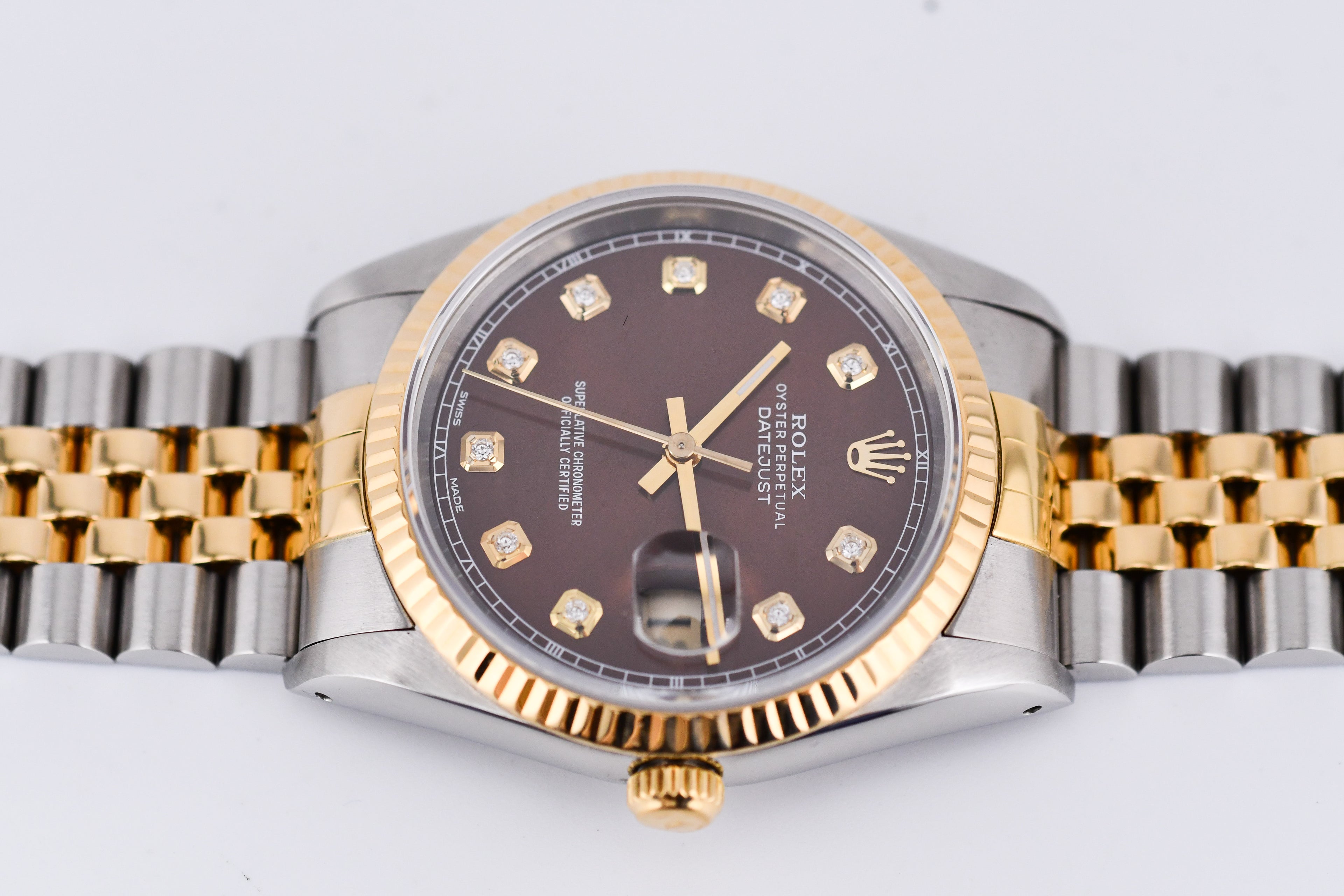 Rolex Datejust 36mm Ref 16233 Yellow Gold Bezel Custom Brown Diamond Dial