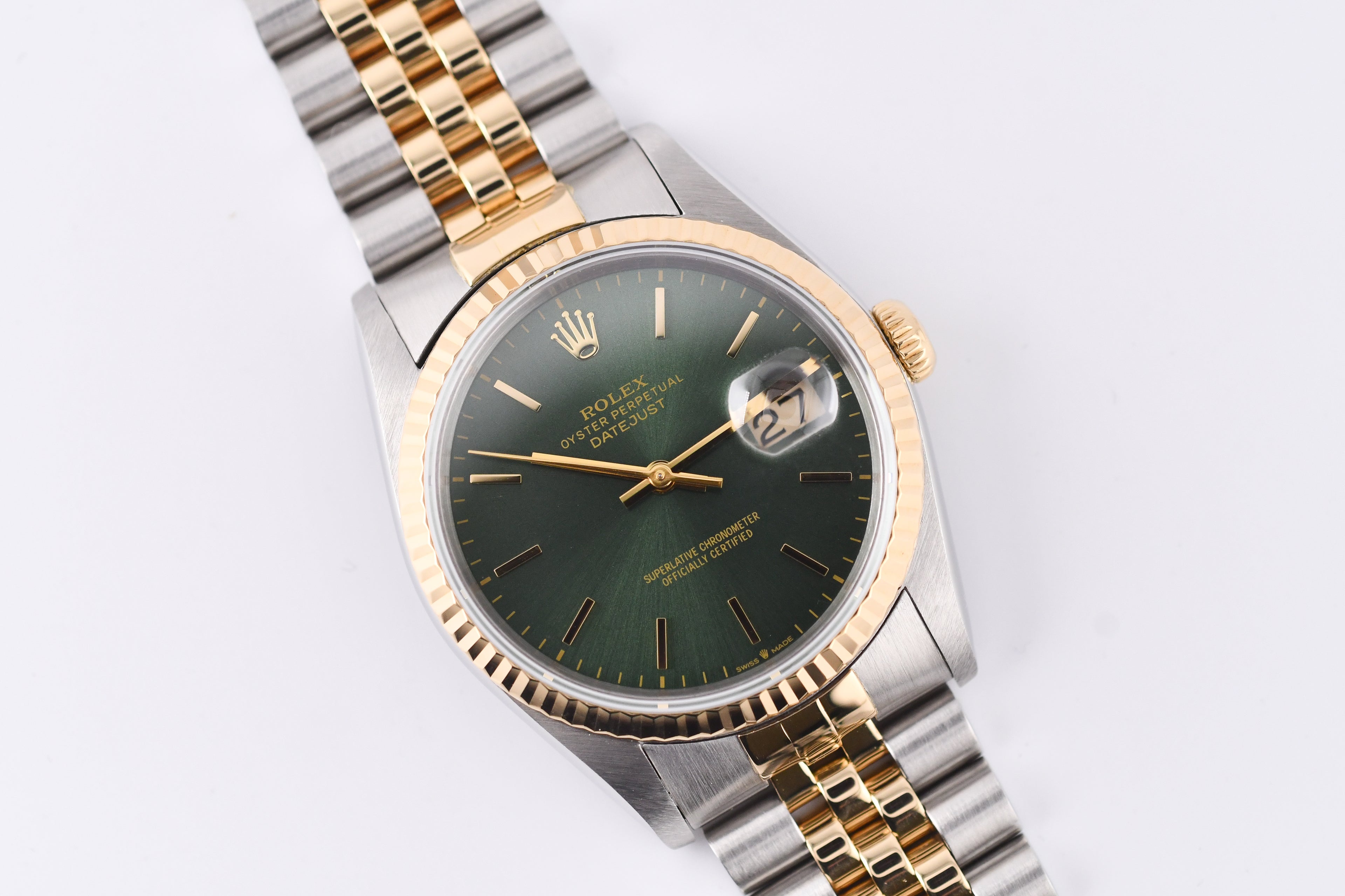 Rolex Datejust 36mm Ref 16233 Yellow Gold Bezel Custom Green Dial