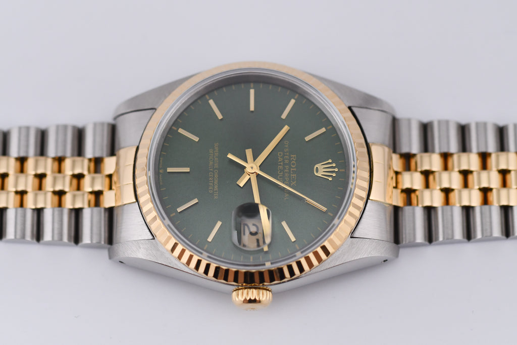 Rolex Datejust 36mm Ref 16233 Yellow Gold Bezel Custom Green Dial