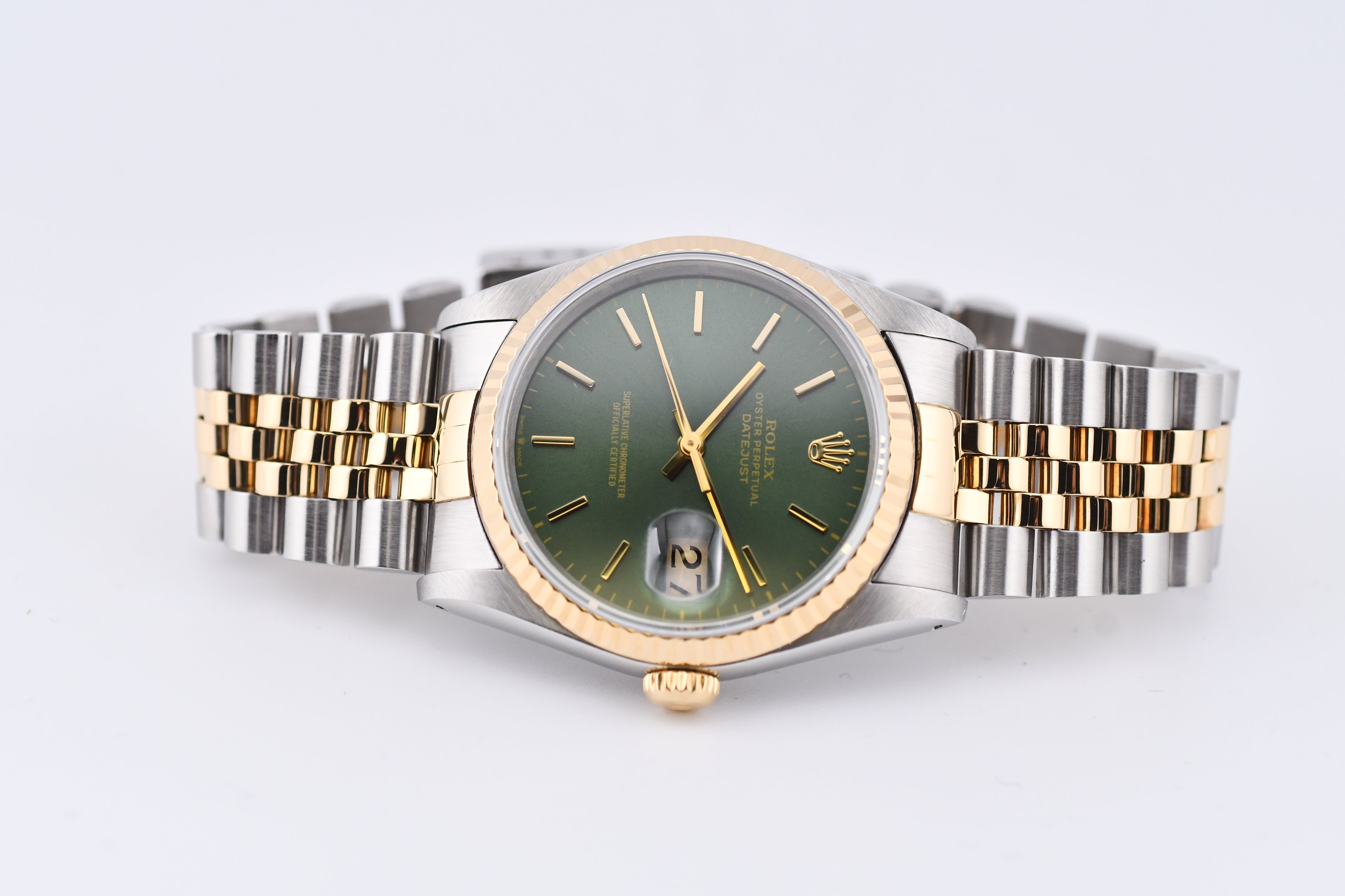 Rolex Datejust 36mm Ref 16233 Yellow Gold Bezel Custom Green Dial