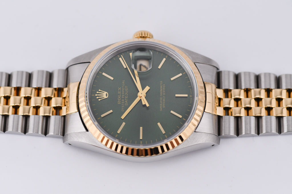 Rolex Datejust 36mm Ref 16233 Yellow Gold Bezel Custom Green Dial