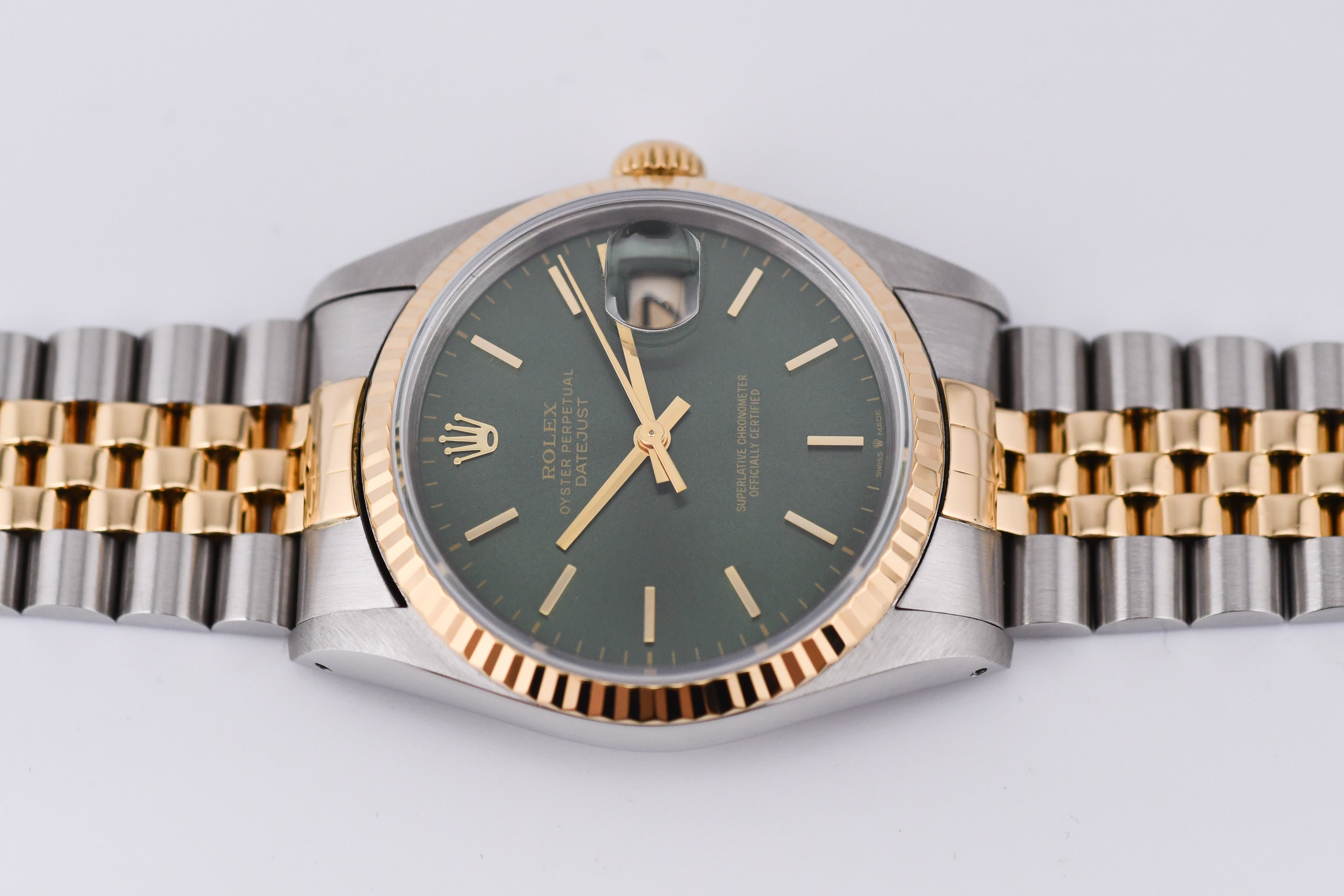 Rolex Datejust 36mm Ref 16233 Yellow Gold Bezel Custom Green Dial