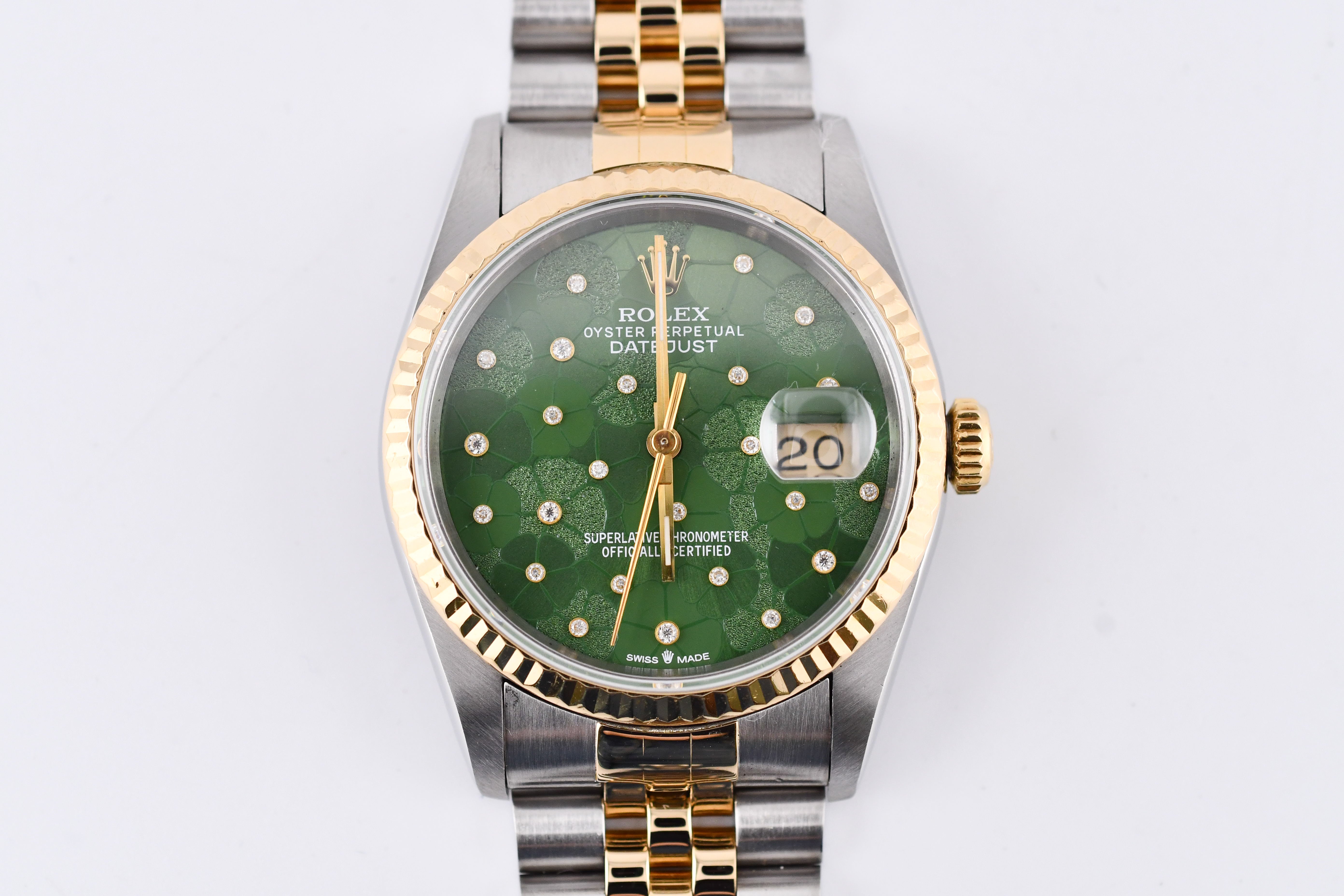 Rolex Datejust 36mm Ref 16233 Yellow Gold Bezel Custom Green