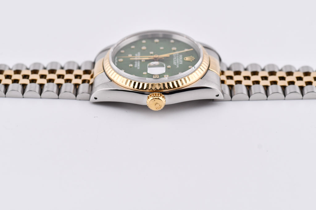 Rolex Datejust 36mm Ref 16233 Yellow Gold Bezel Custom Green Flower Dial
