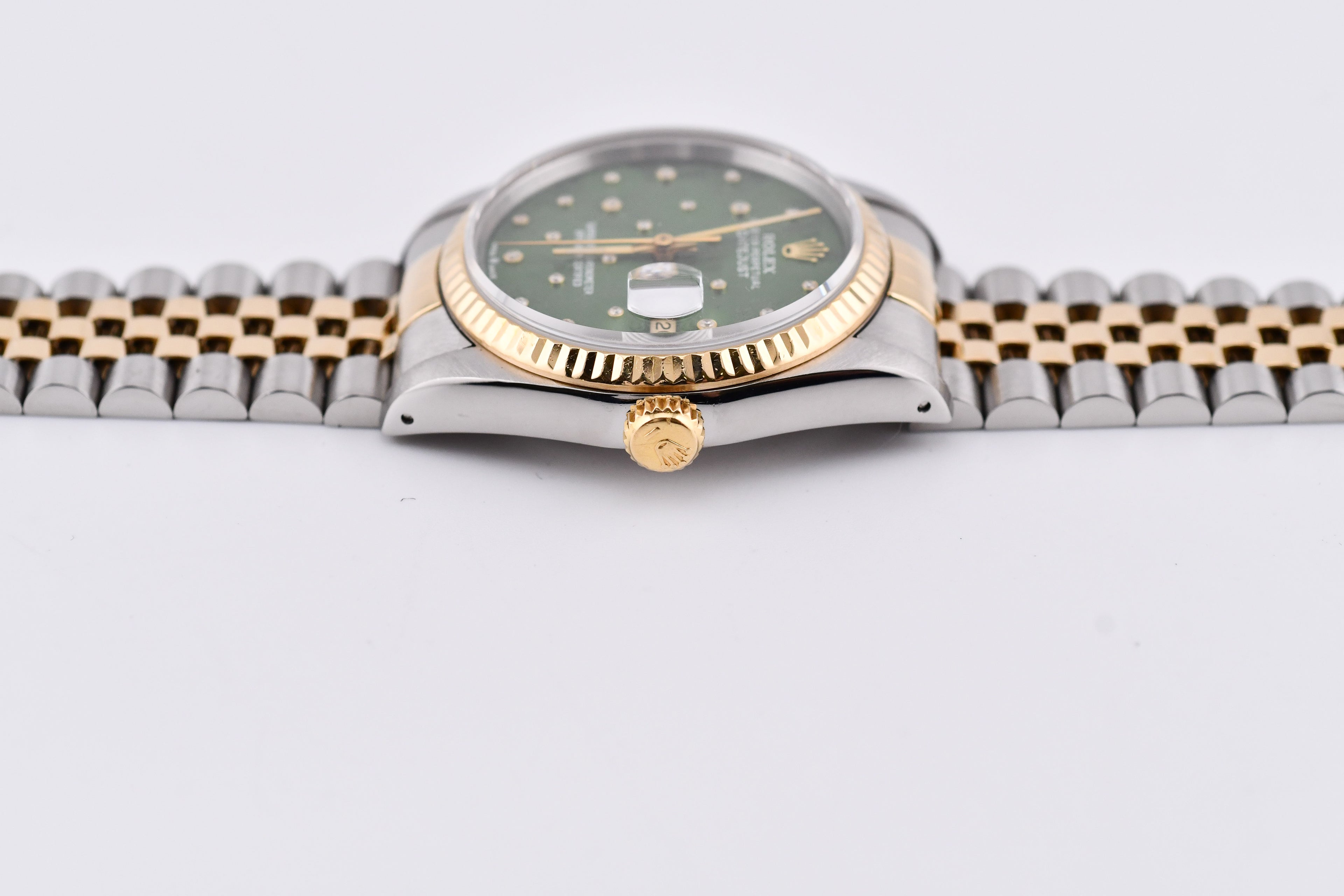 Rolex Datejust 36mm Ref 16233 Yellow Gold Bezel Custom Green Flower Dial