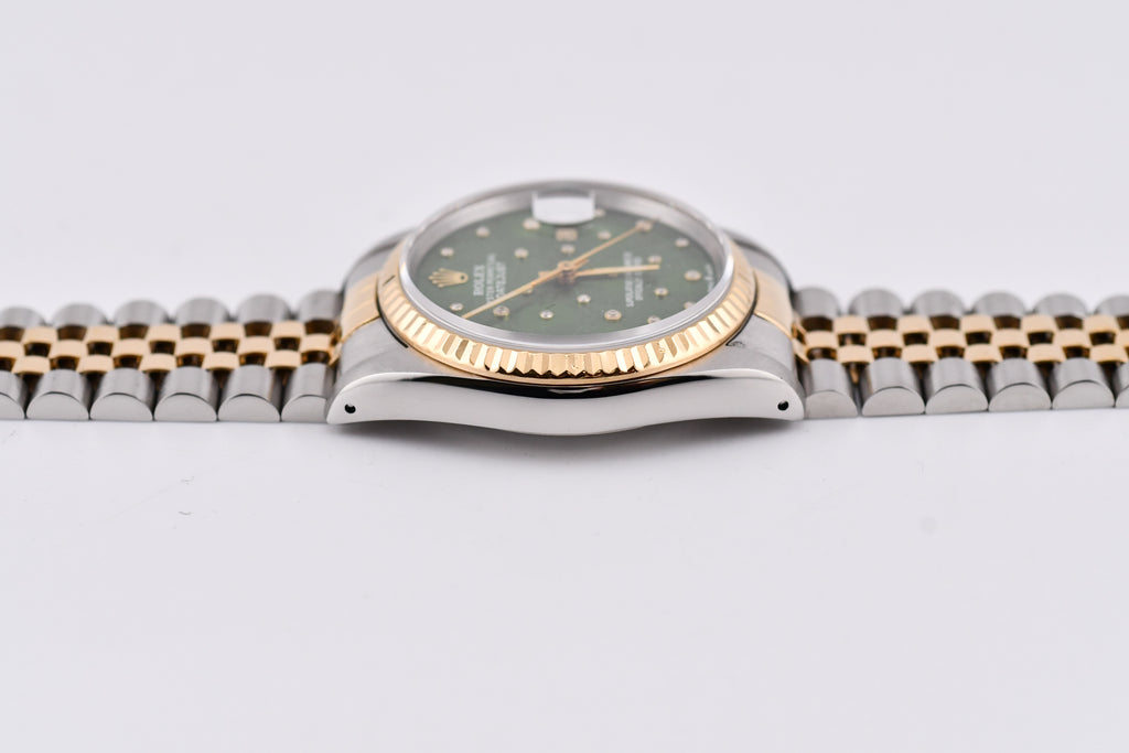 Rolex Datejust 36mm Ref 16233 Yellow Gold Bezel Custom Green Flower Dial
