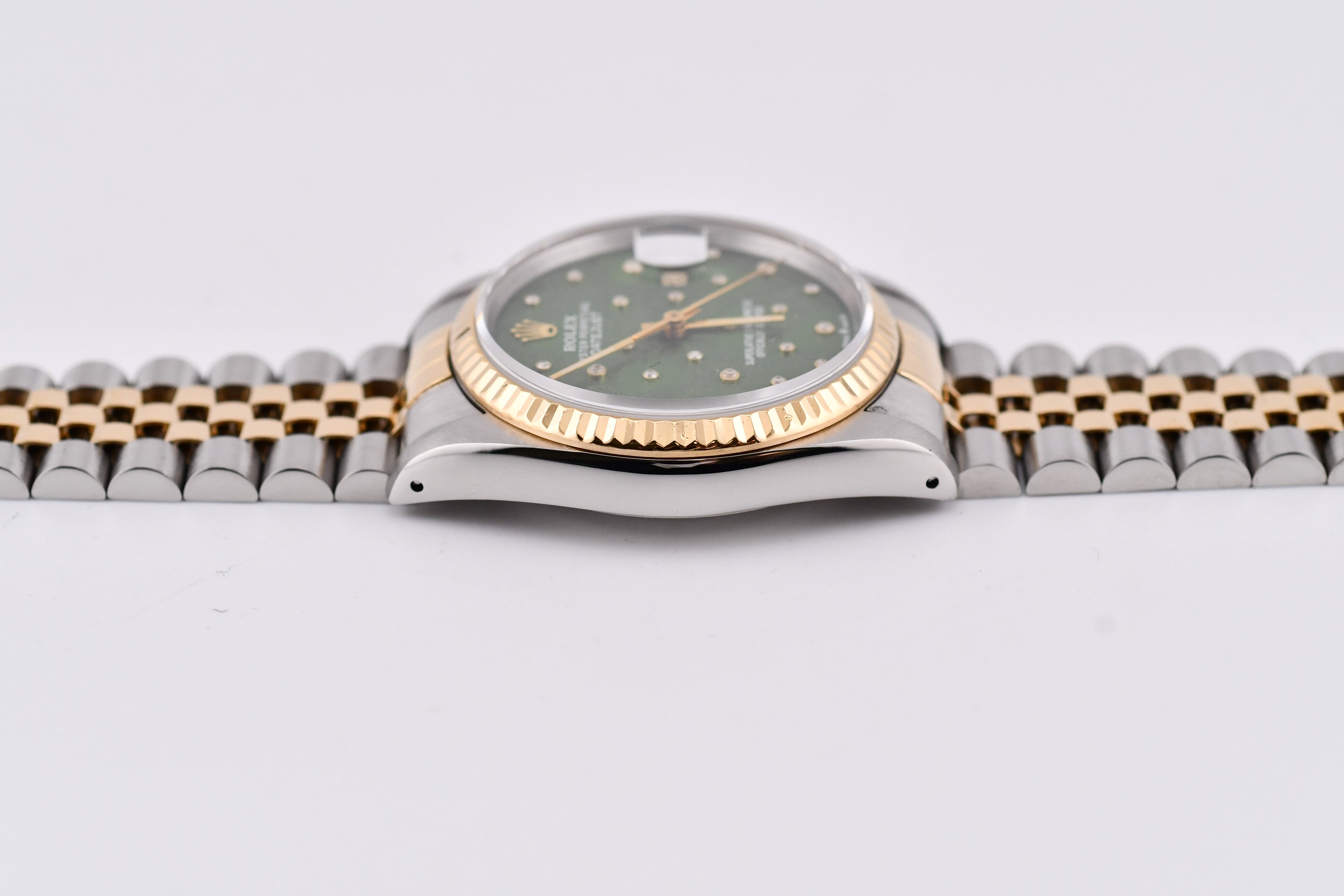 Rolex Datejust 36mm Ref 16233 Yellow Gold Bezel Custom Green Flower Dial