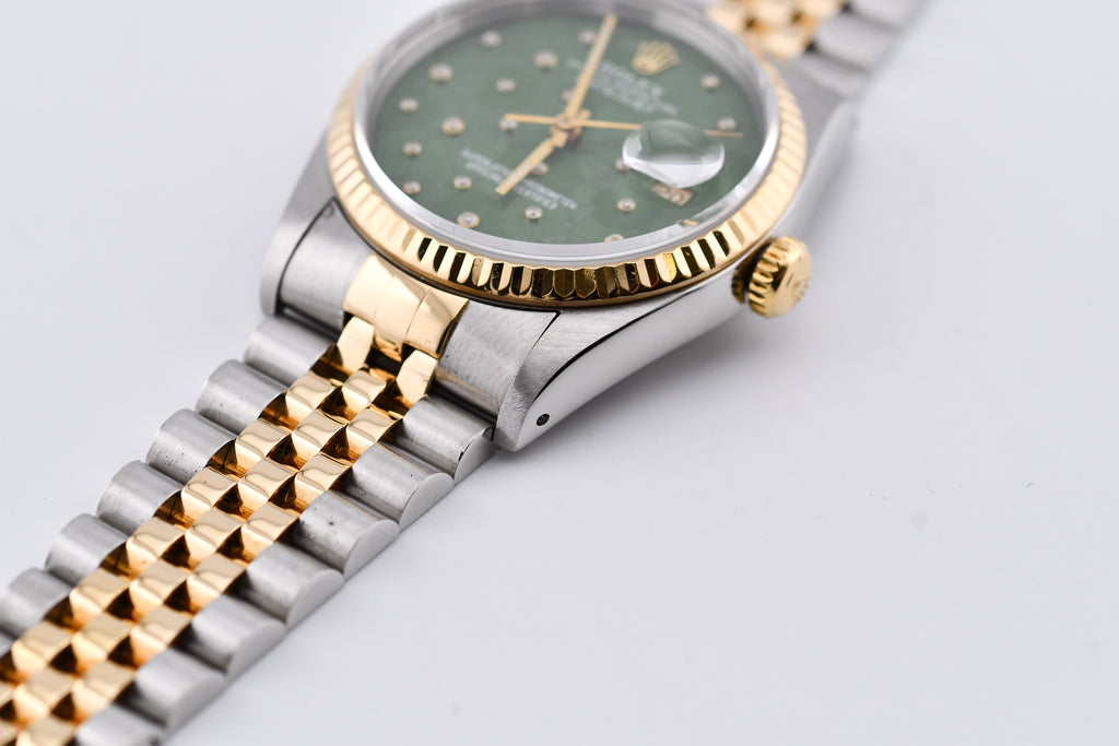 Rolex Datejust 36mm Ref 16233 Yellow Gold Bezel Custom Green Flower Dial