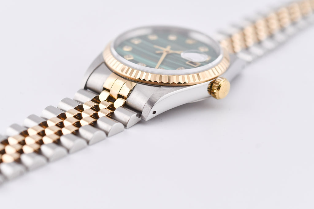 Rolex Datejust 36mm Ref 16233 Yellow Gold Bezel Custom Malachite Diamond Dial