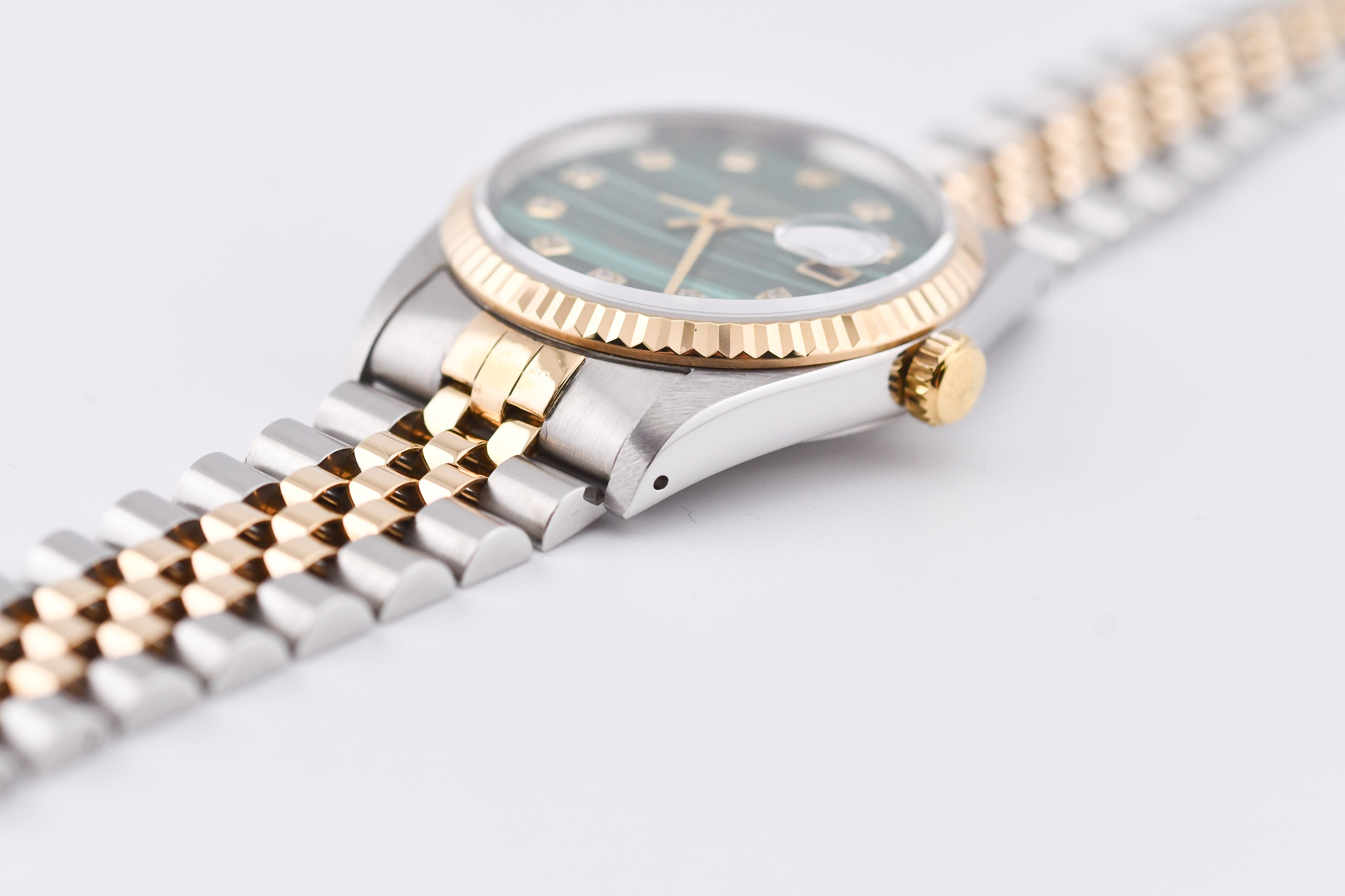 Rolex Datejust 36mm Ref 16233 Yellow Gold Bezel Custom Malachite Diamond Dial