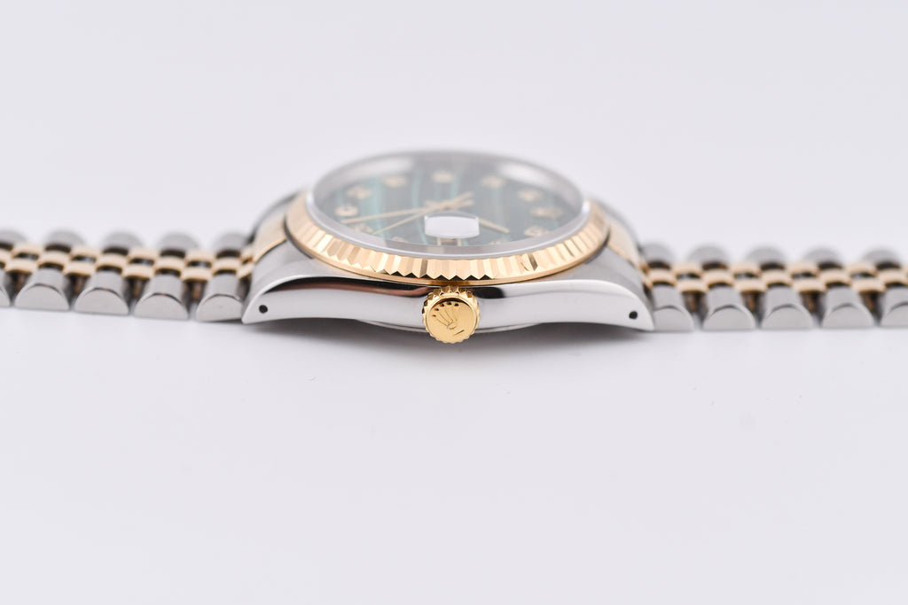 Rolex Datejust 36mm Ref 16233 Yellow Gold Bezel Custom Malachite Diamond Dial