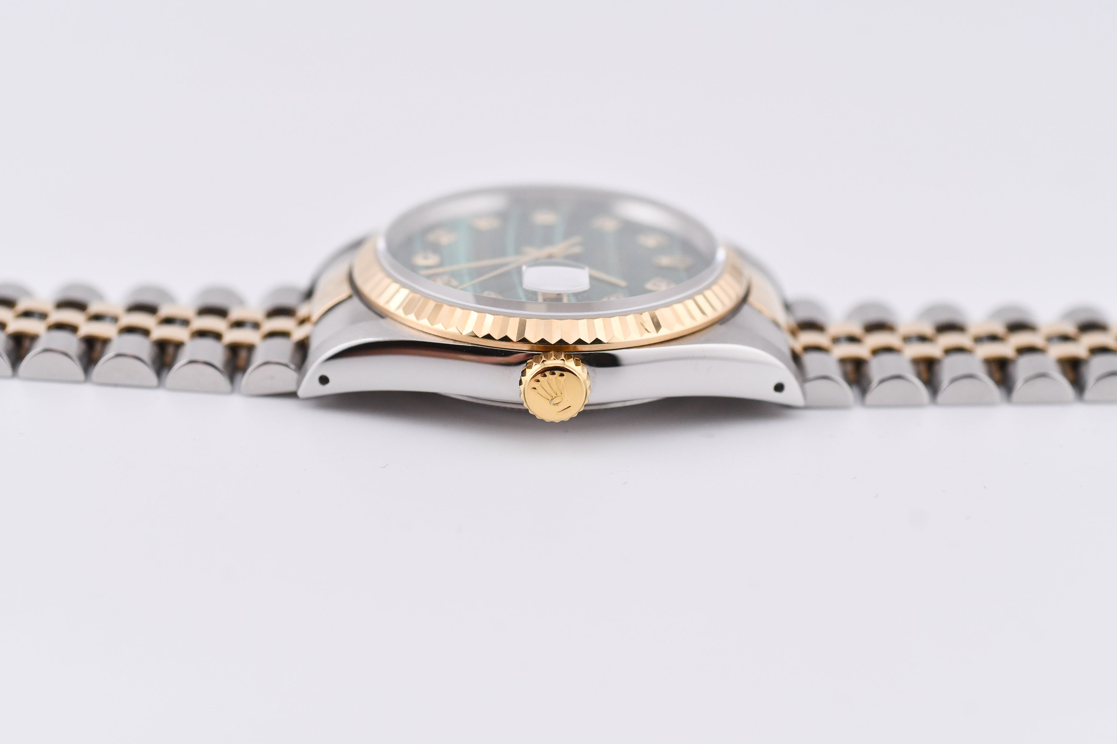 Rolex Datejust 36mm Ref 16233 Yellow Gold Bezel Custom Malachite Diamond Dial