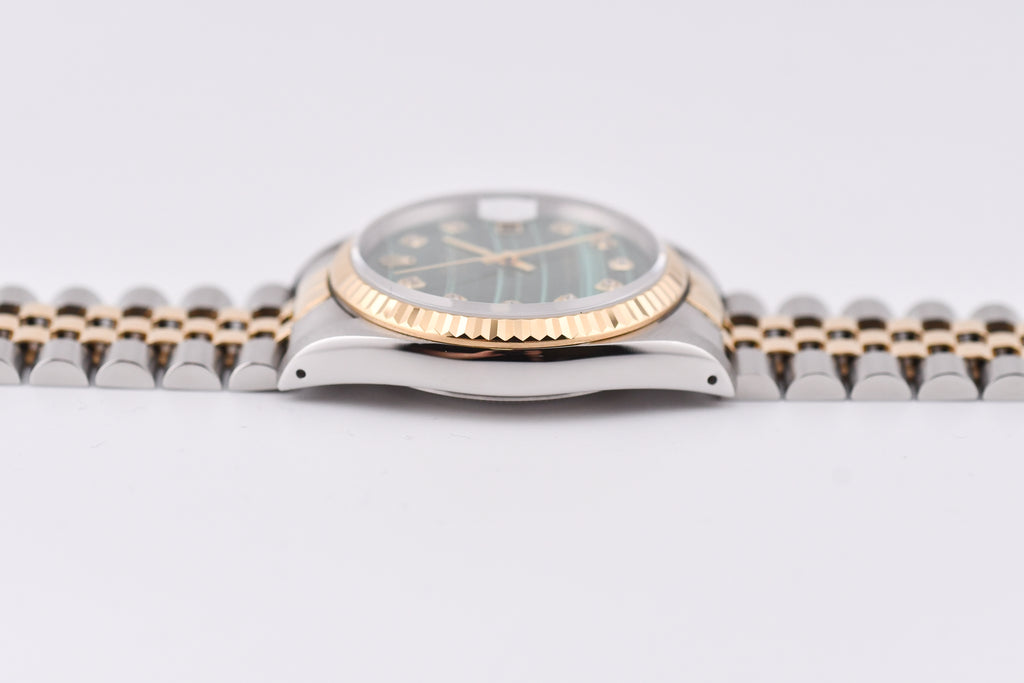 Rolex Datejust 36mm Ref 16233 Yellow Gold Bezel Custom Malachite Diamond Dial