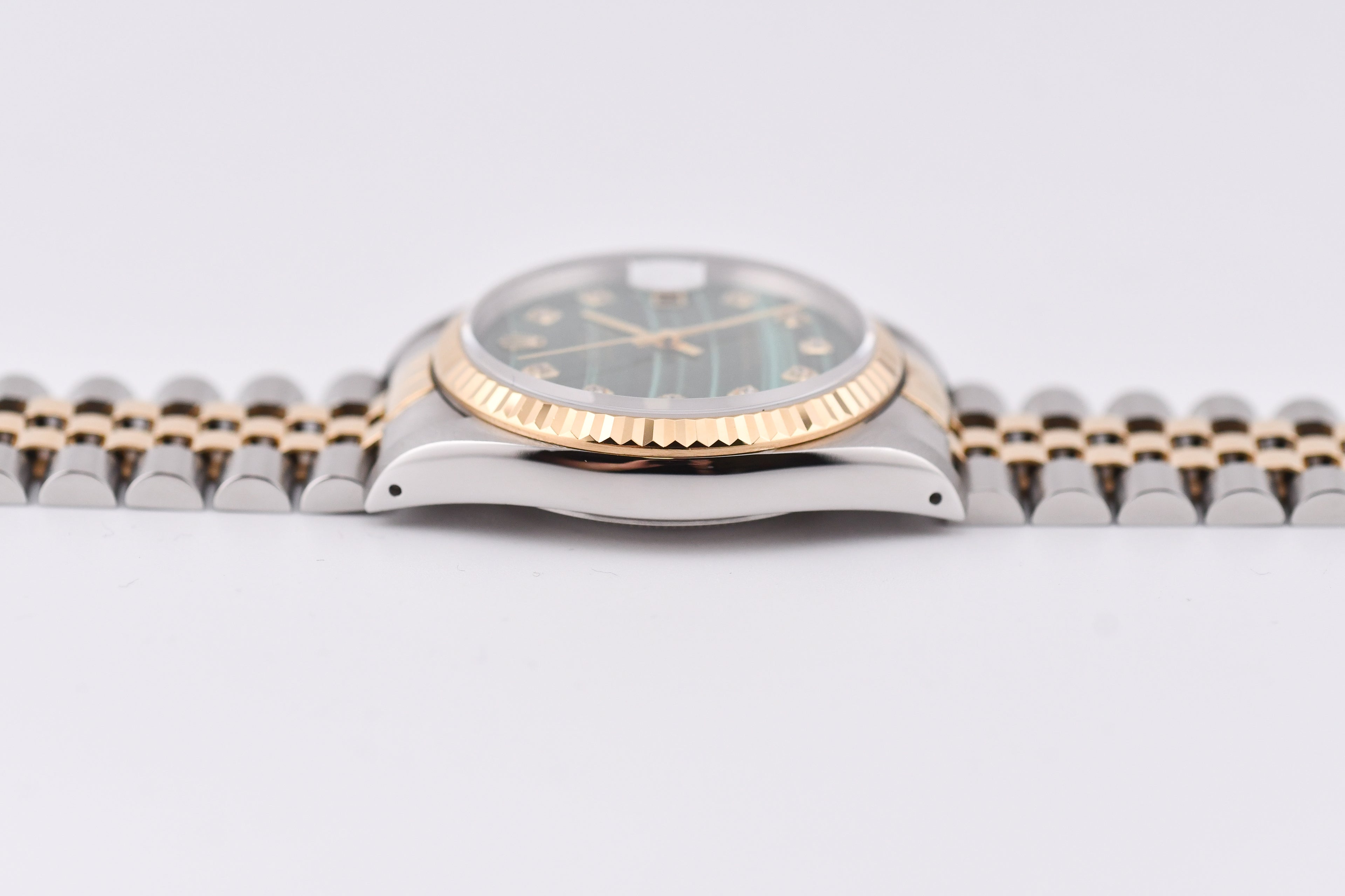 Rolex Datejust 36mm Ref 16233 Yellow Gold Bezel Custom Malachite Diamond Dial