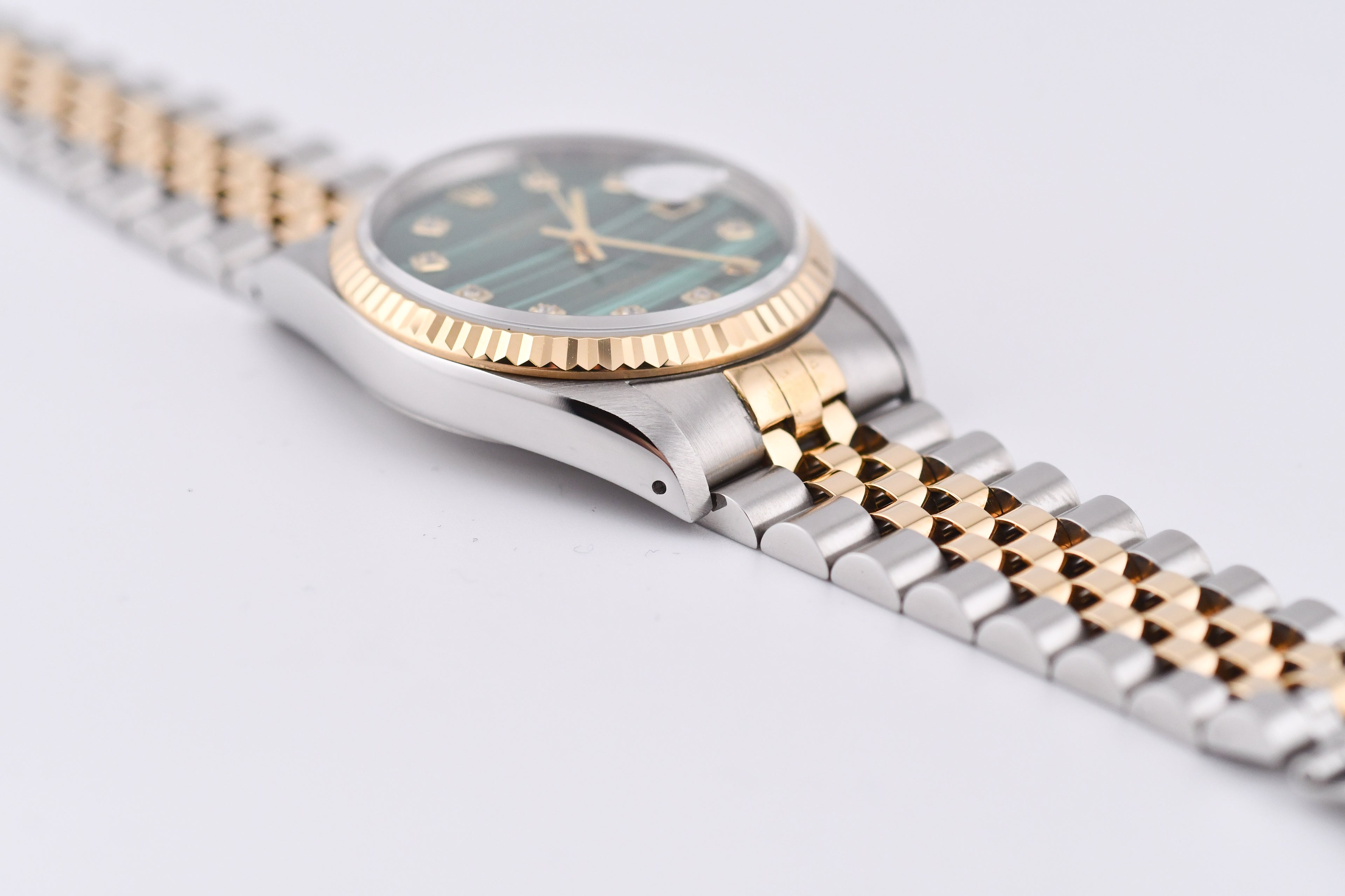 Rolex Datejust 36mm Ref 16233 Yellow Gold Bezel Custom Malachite Diamond Dial