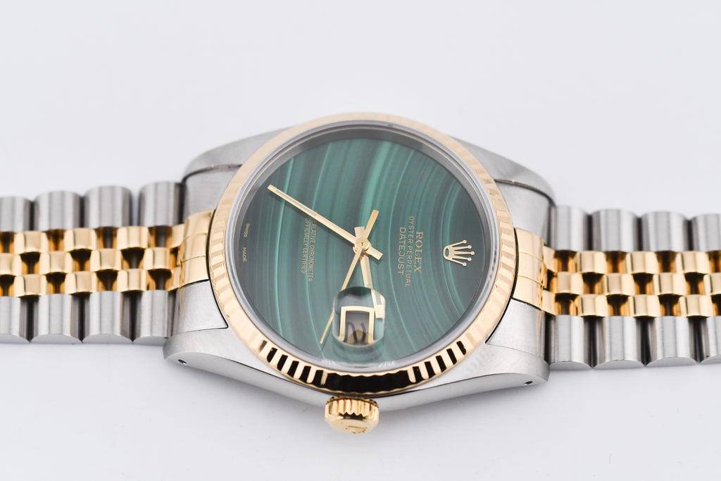 Rolex Datejust 36mm Ref 16233 Yellow Gold Bezel Custom Malachite Dial