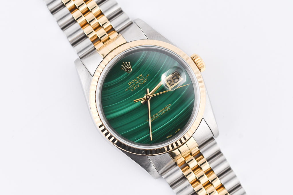 Rolex Datejust 36mm Ref 16233 Yellow Gold Bezel Custom Malachite Dial