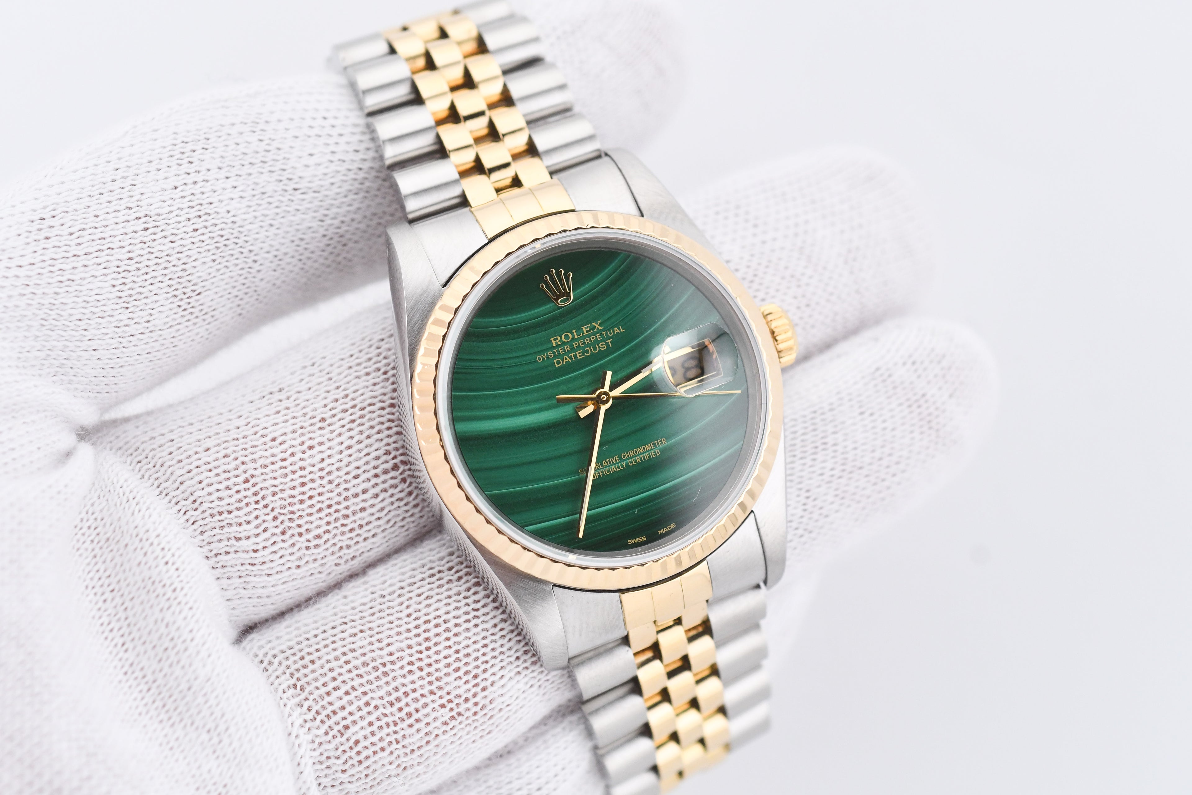 Rolex Datejust 36mm Ref 16233 Yellow Gold Bezel Custom Malachite Dial