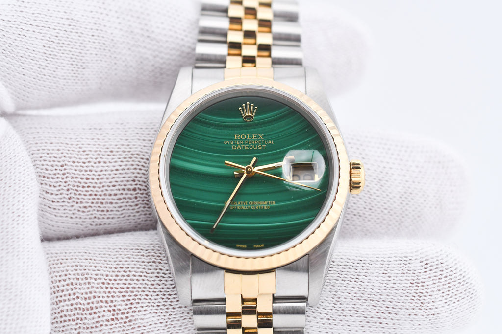 Rolex Datejust 36mm Ref 16233 Yellow Gold Bezel Custom Malachite Dial