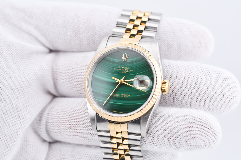 Rolex Datejust 36mm Ref 16233 Yellow Gold Bezel Custom Malachite Dial