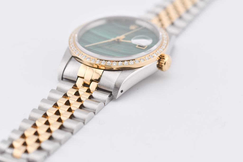 Rolex Datejust 36mm Ref 16233 Yellow Gold Diamond Bezel Custom Malachite Dial