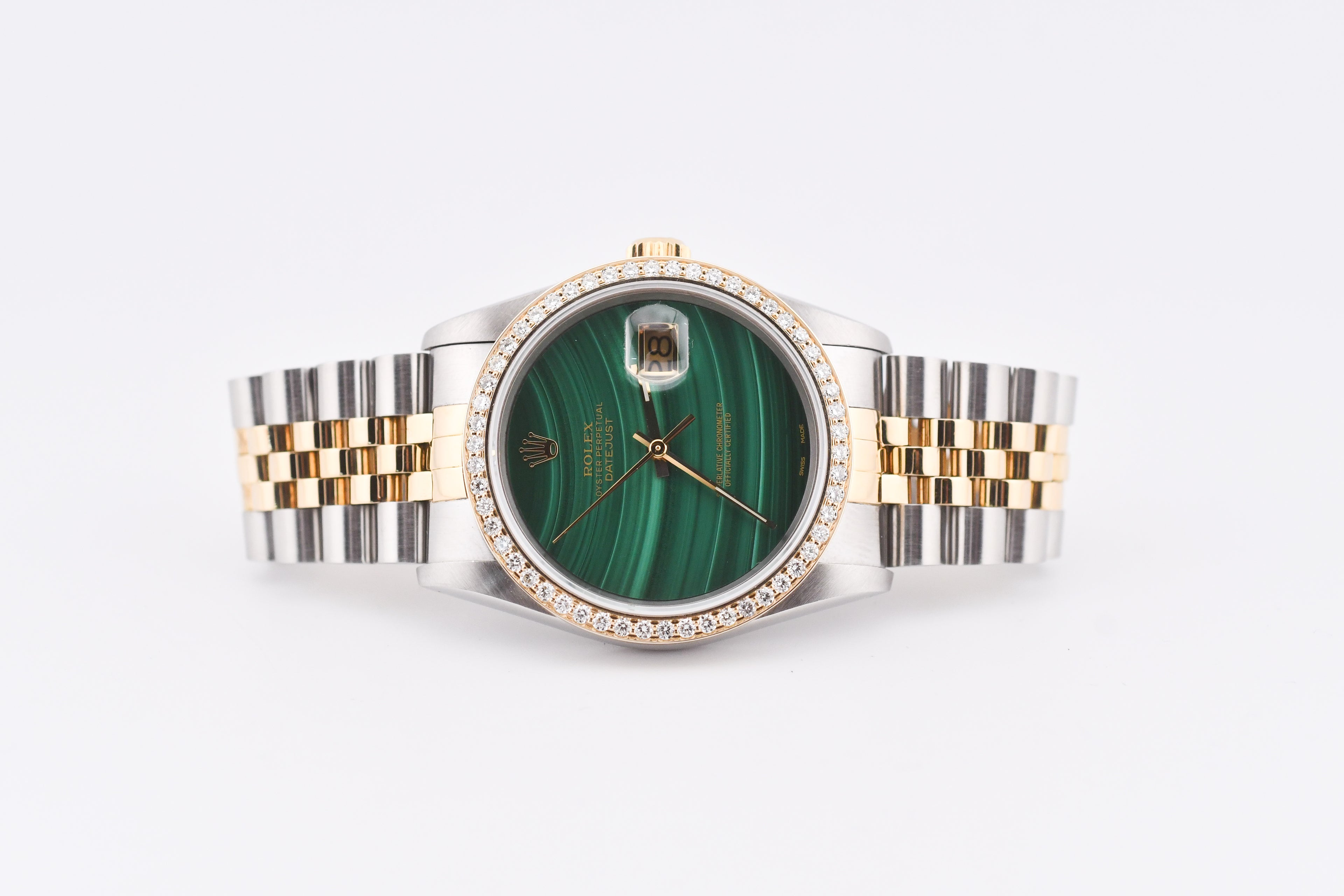 Rolex Datejust 36mm Ref 16233 Yellow Gold Diamond Bezel Custom Malachite Dial
