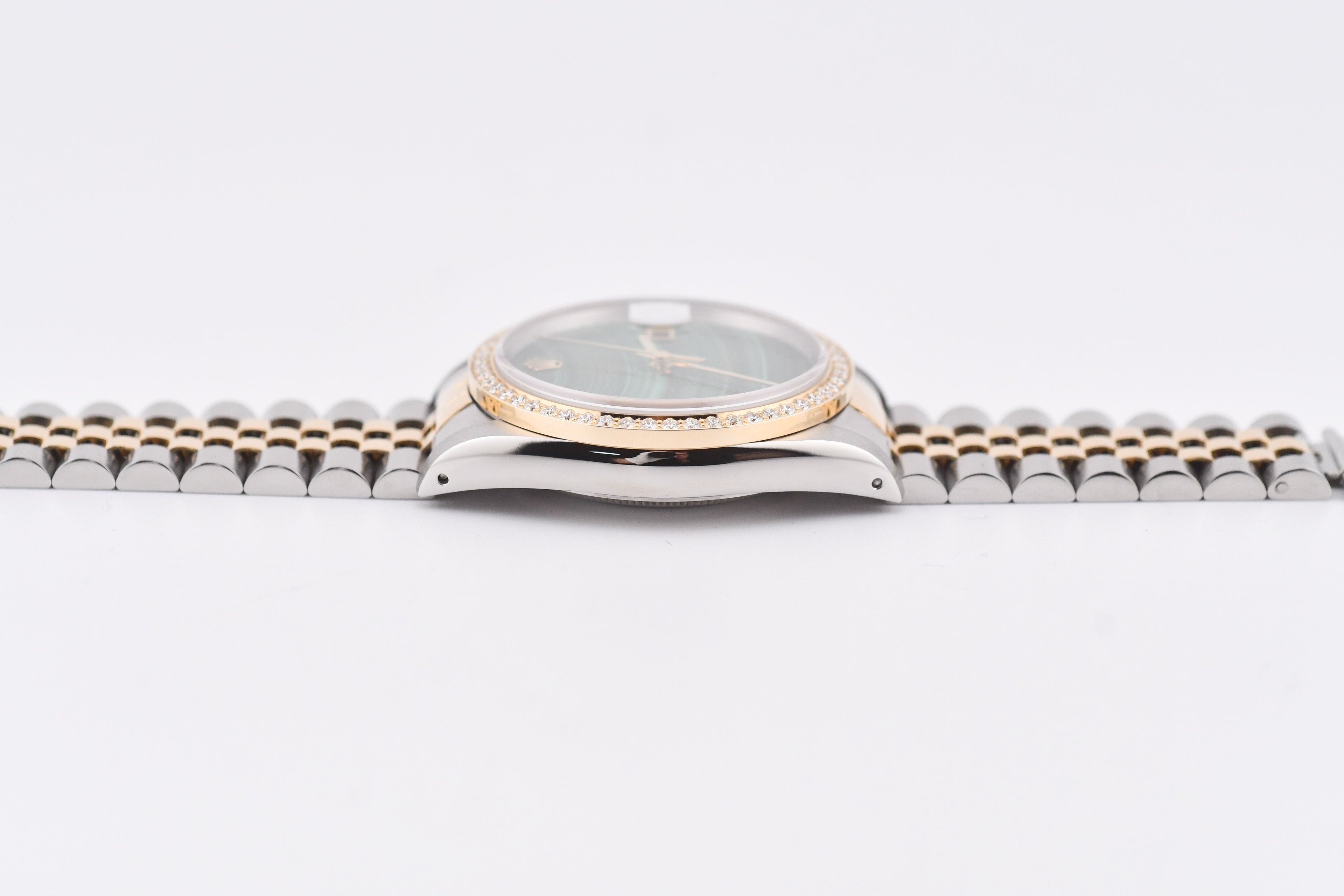 Rolex Datejust 36mm Ref 16233 Yellow Gold Diamond Bezel Custom Malachite Dial