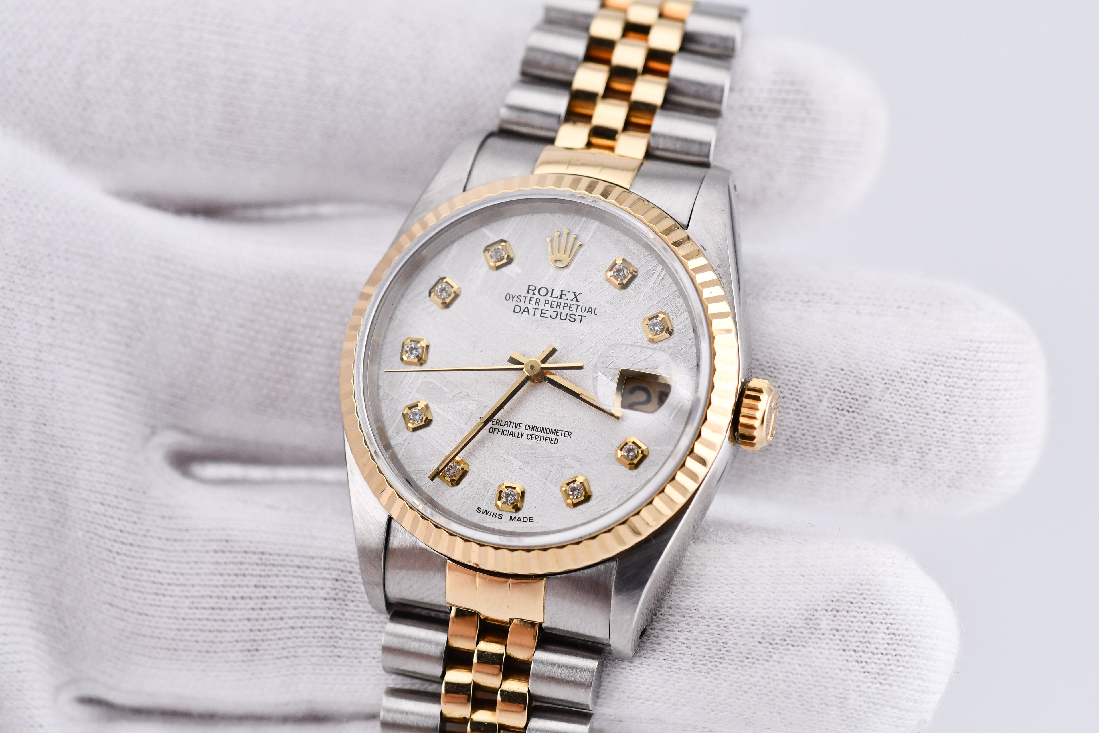 Rolex Datejust 36mm Ref 16233 Yellow Gold Bezel Custom Meteorite Diamond Dial