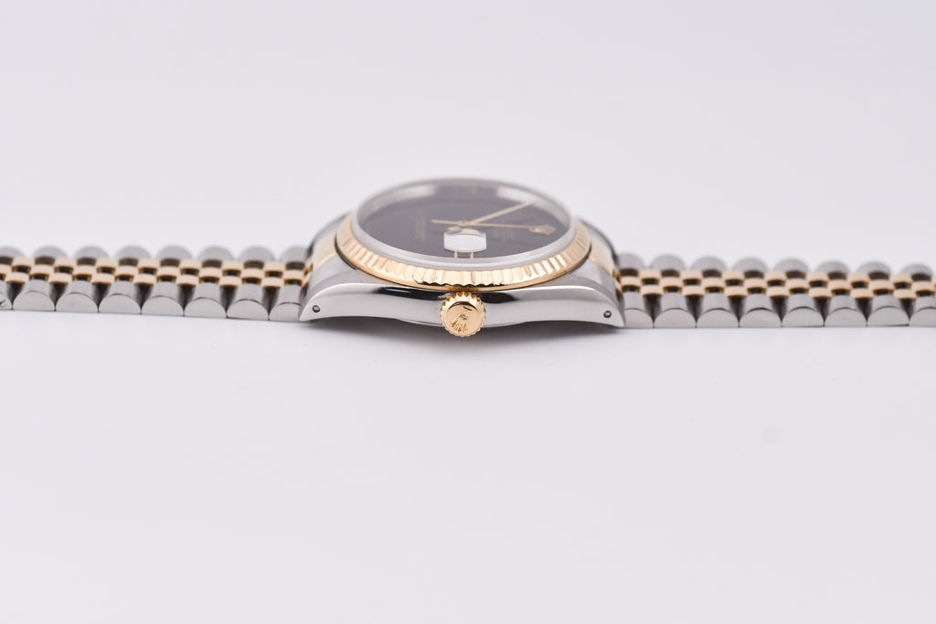 Rolex Datejust 36mm Ref 16233 Yellow Gold Bezel Custom Onyx Dial