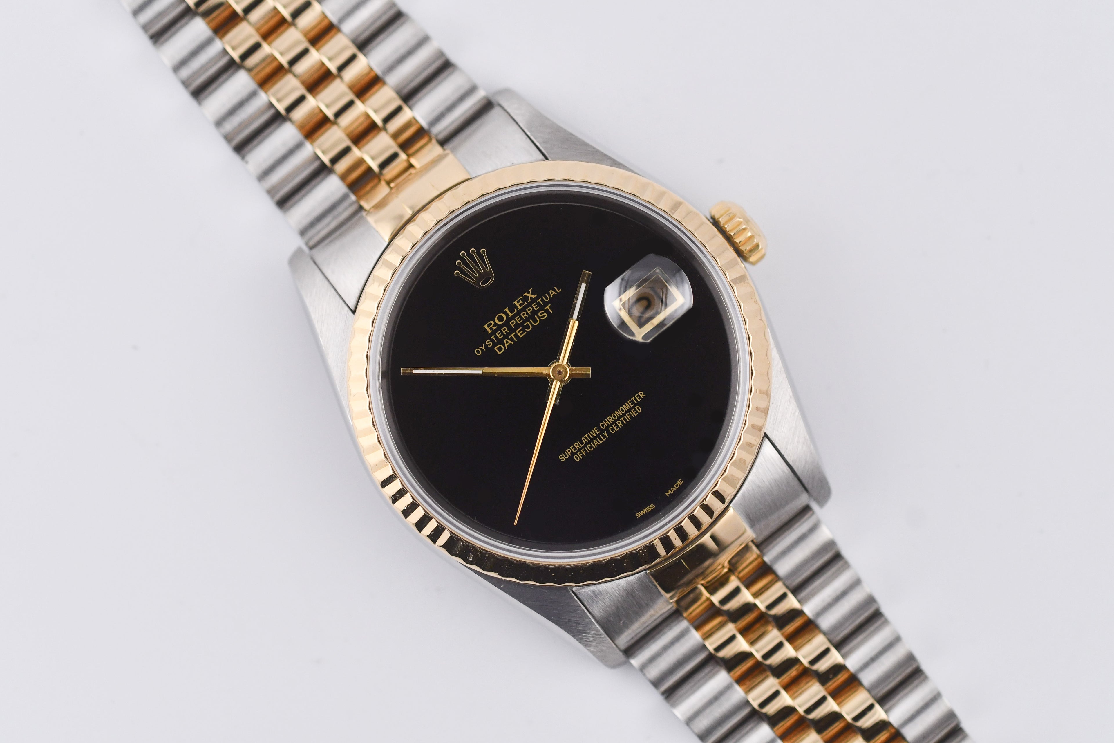 Rolex Datejust 36mm Ref 16233 Yellow Gold Bezel Custom Onyx Dial