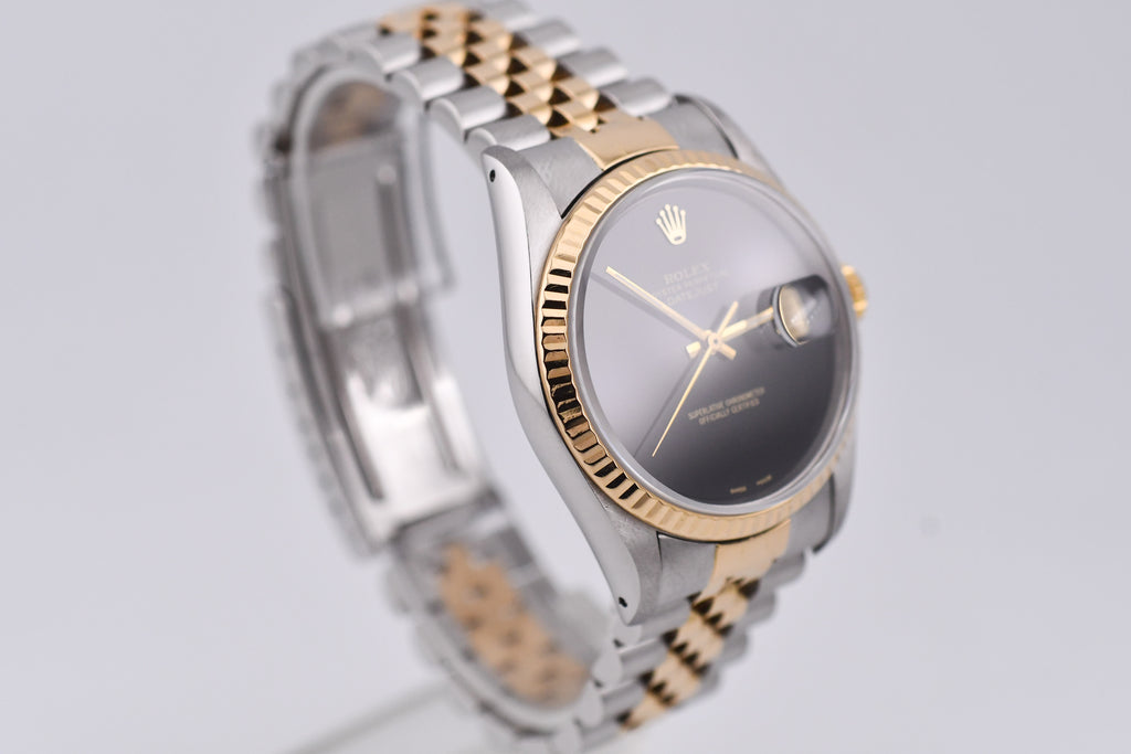 Rolex Datejust 36mm Ref 16233 Yellow Gold Bezel Custom Onyx Dial