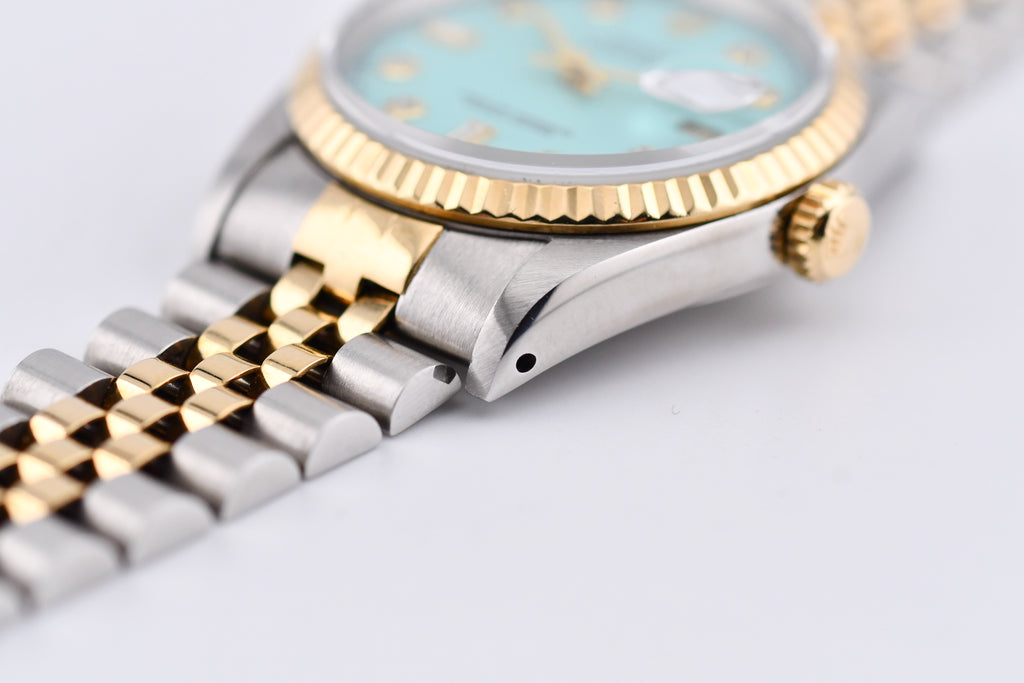 Rolex Datejust 36mm Ref 16233 Yellow Gold Bezel Custom Tiffany Baguette Diamond Dial